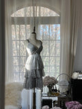 Chic Gray Beading Appliques A-line V-neck Tiered Party Dresses Homecoming Dresses, HZ1024