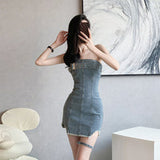 Women Strapless Bodycon Sexy Mini Denim Tube Dresses HZ1024