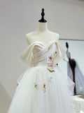 Beautiful Tulle Lace Long Prom Dress, Off the Shoulder Evening Party Dress HZ1024
