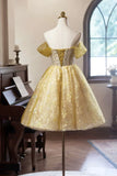 Vintage Yellow Floral Tulle Knee Length Prom Dress, Lovely A-Line Homecoming Dress HZ1024